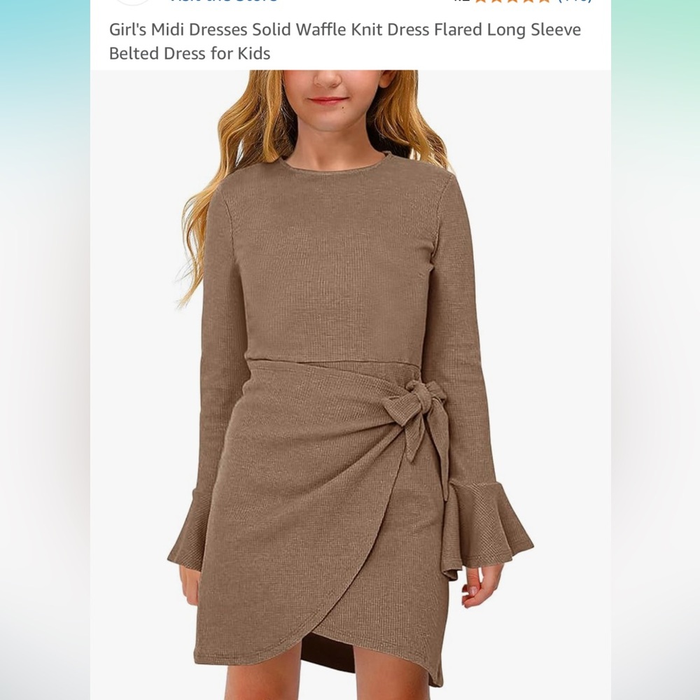 Girl's Midi Dresses Solid Waffle Knit Dress